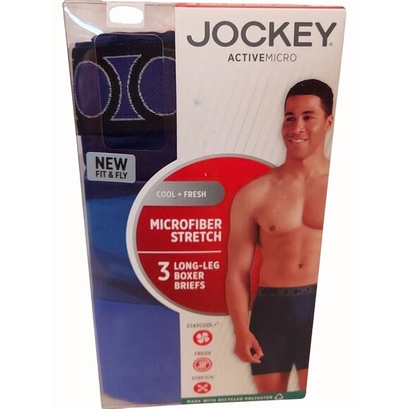 Jockey ActiveMicro 3-Pack Large Microfiber Long Leg Boxer Briefs Cool Fresh NEW - Picture 1 of 7